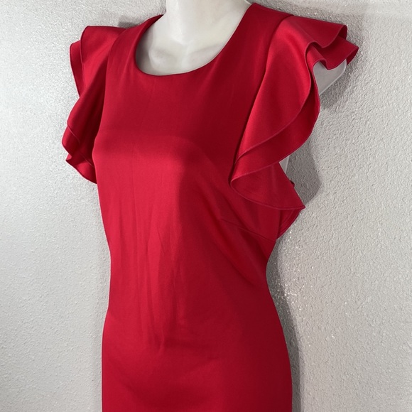 Tommy Hilfiger Raspberry Pink Scuba Stretch Ruffle Sleeeve Sheath Dress 10 - Picture 6 of 10